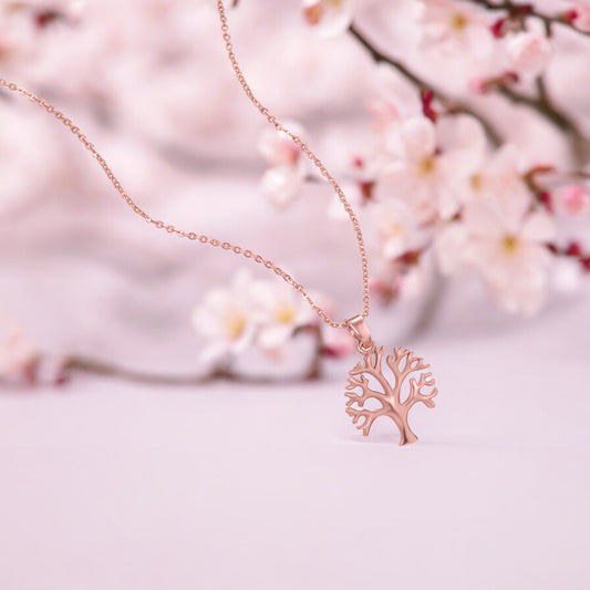 Rose Gold Necklace with a Tree on it