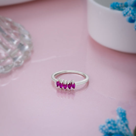 Sliver Ring with Red Stones