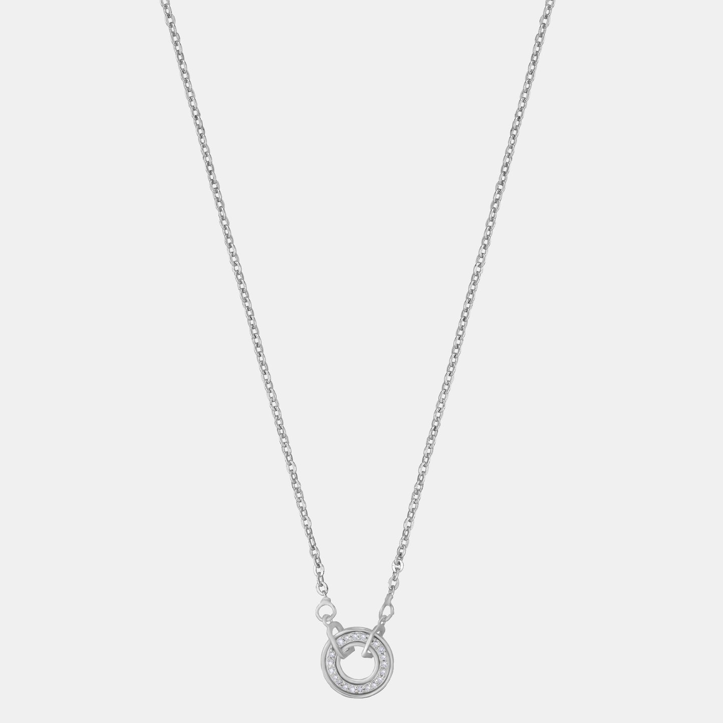 silver necklace with a diamond circle