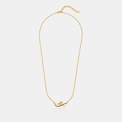 Golden Bird Necklace with Pink Stones