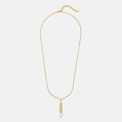 Golden Necklace with Leaf Pendant