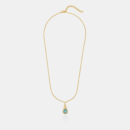 Golden Necklace with a Stone and Diamonds