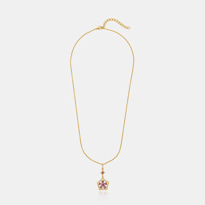 Golden Necklace Adorned with a Striking Red Flower Pendant