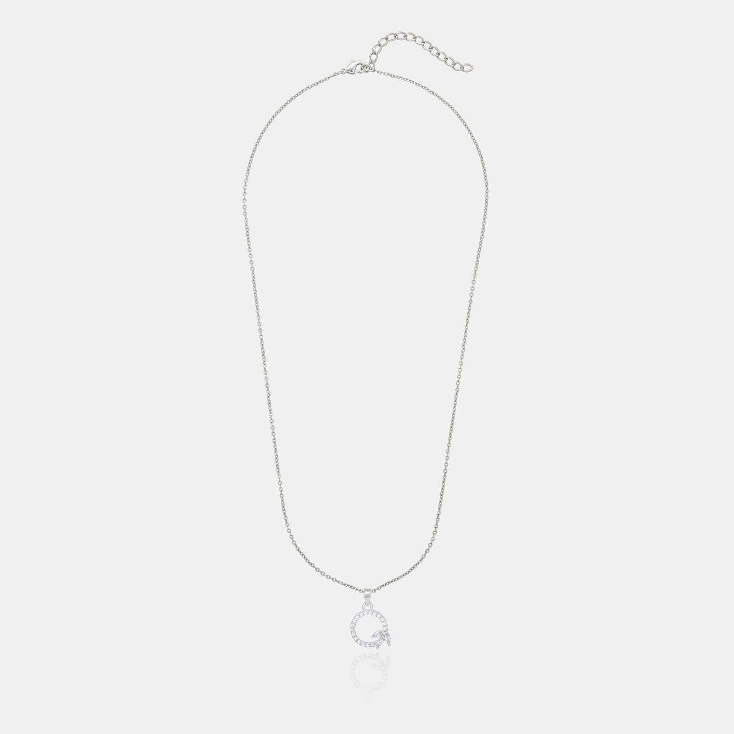 silver necklace with a diamond letter on it