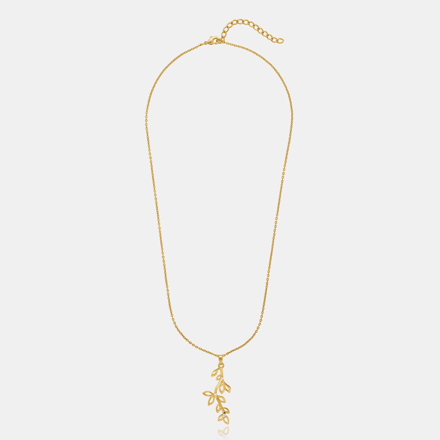 golden necklace with a leaf design on it