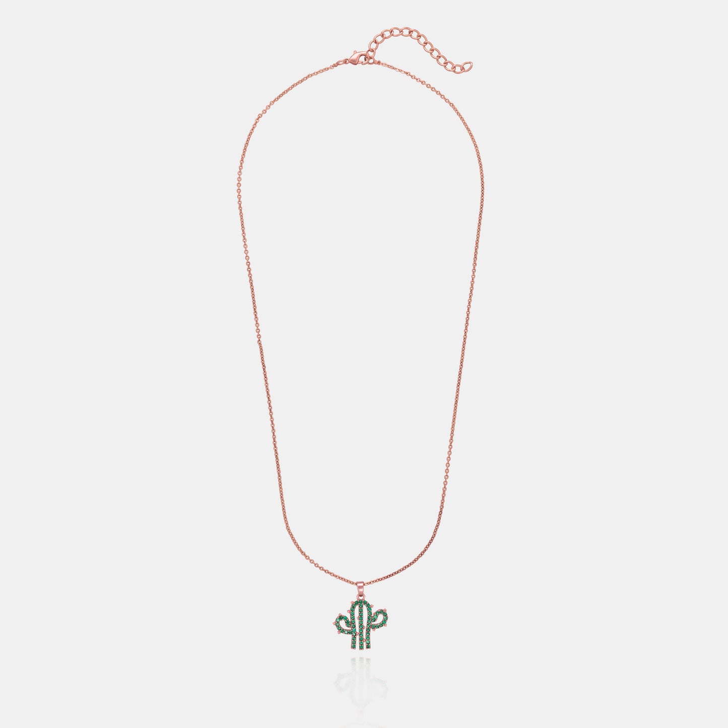 green and rose gold necklace with a cactus charm