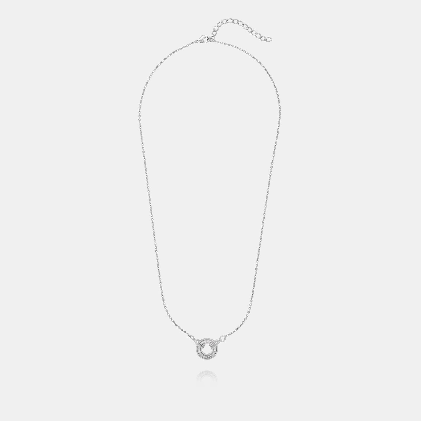 silver necklace with a diamond circle