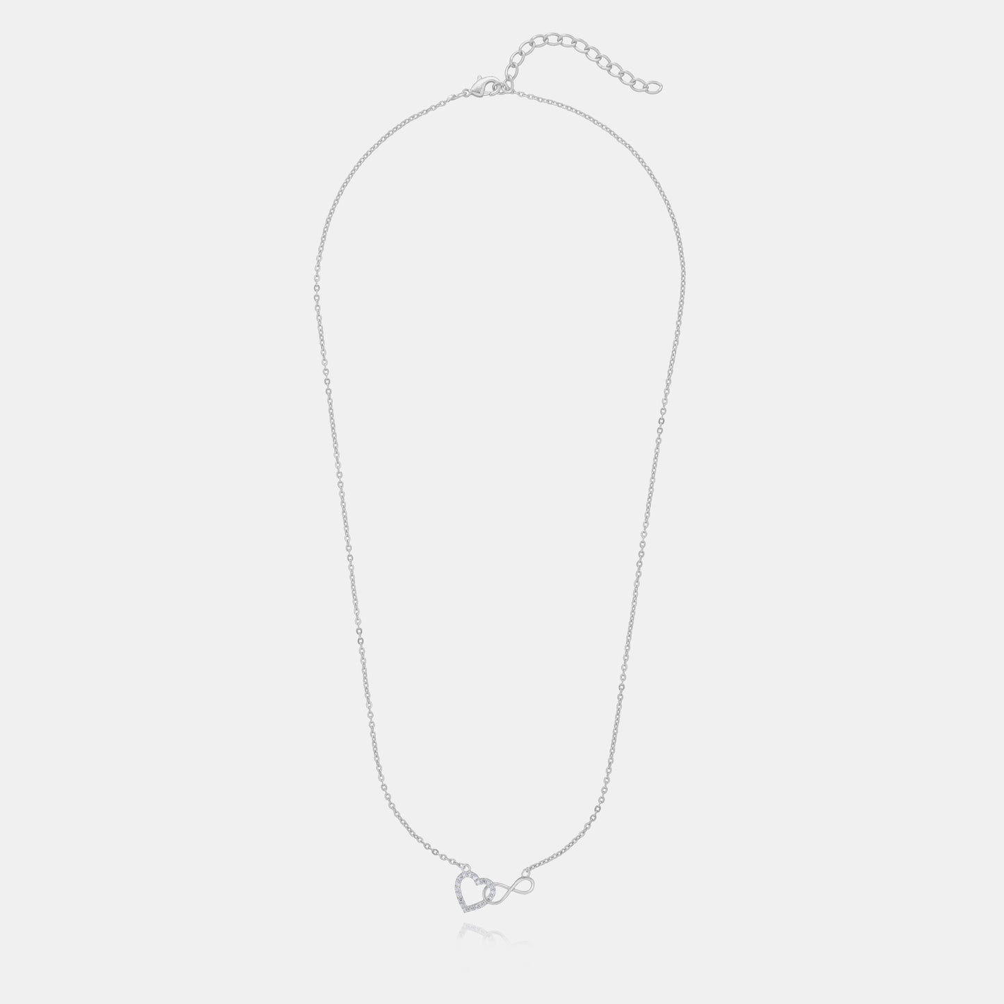 silver necklace with heart and infinity