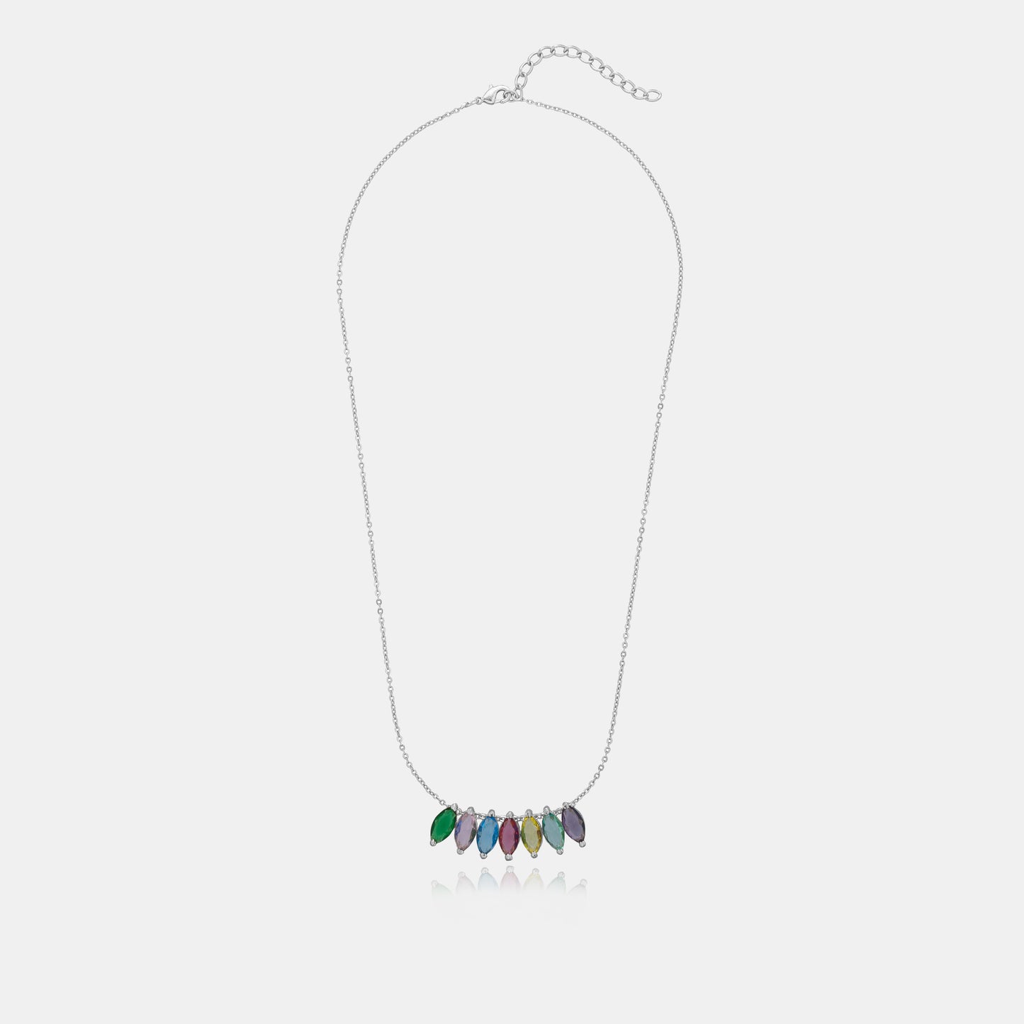 silver necklace with colorful stones