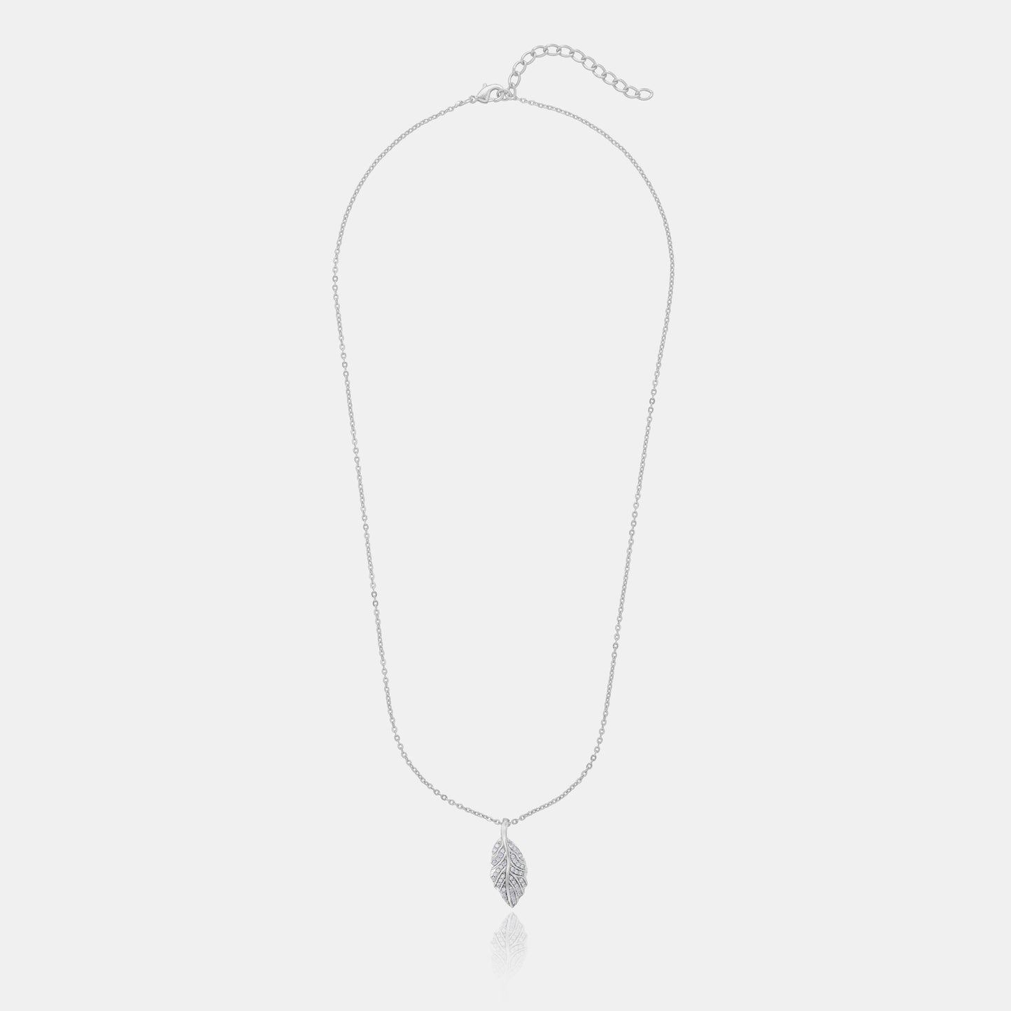 silver necklace with a diamond leaf pendant