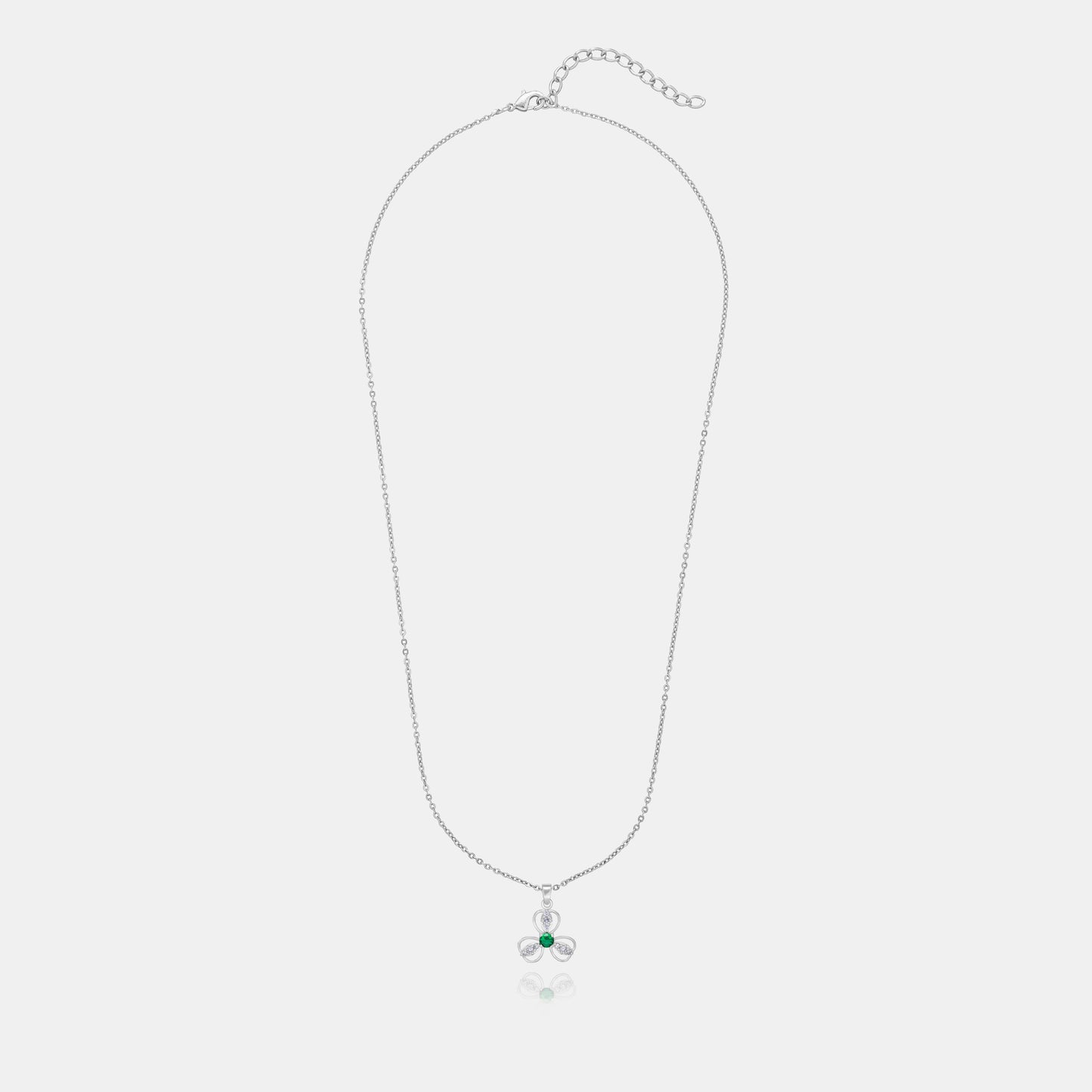 silver emerald green clover pendant