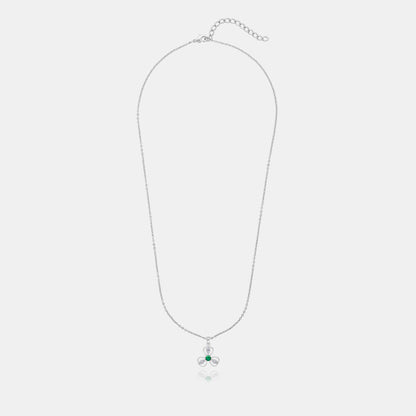 Silver Emerald Green Clover Pendant