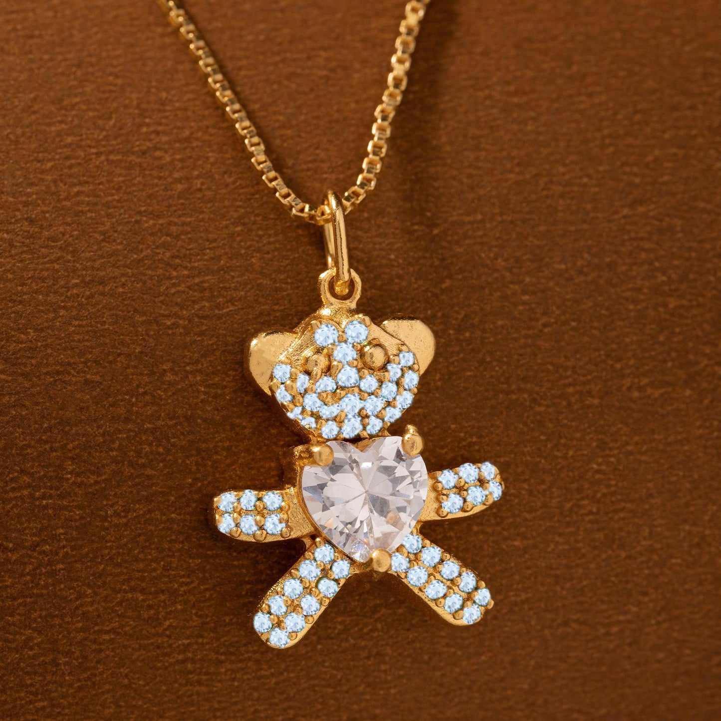 white sparkling teddy bear pendant