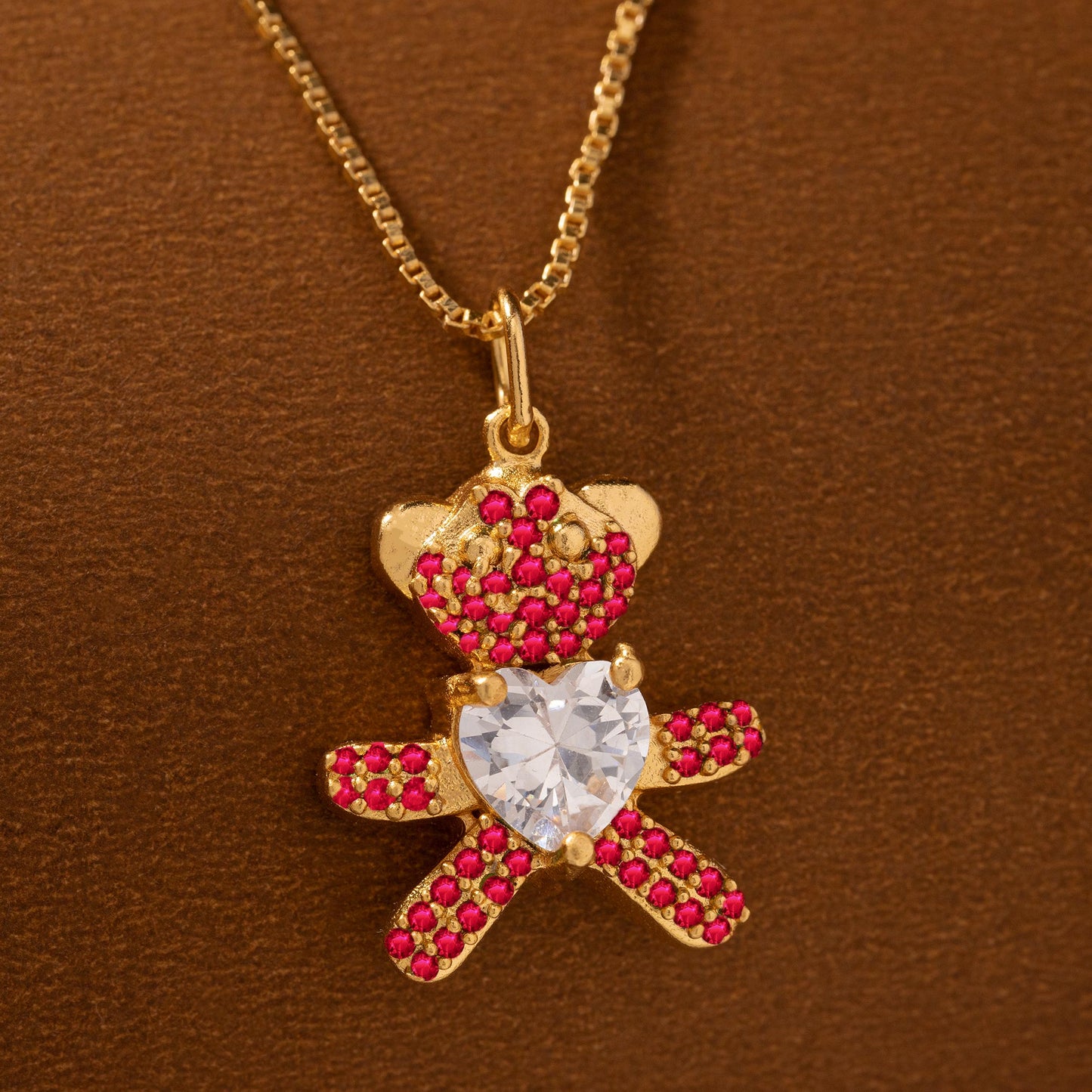 red sparkling teddy bear pendant