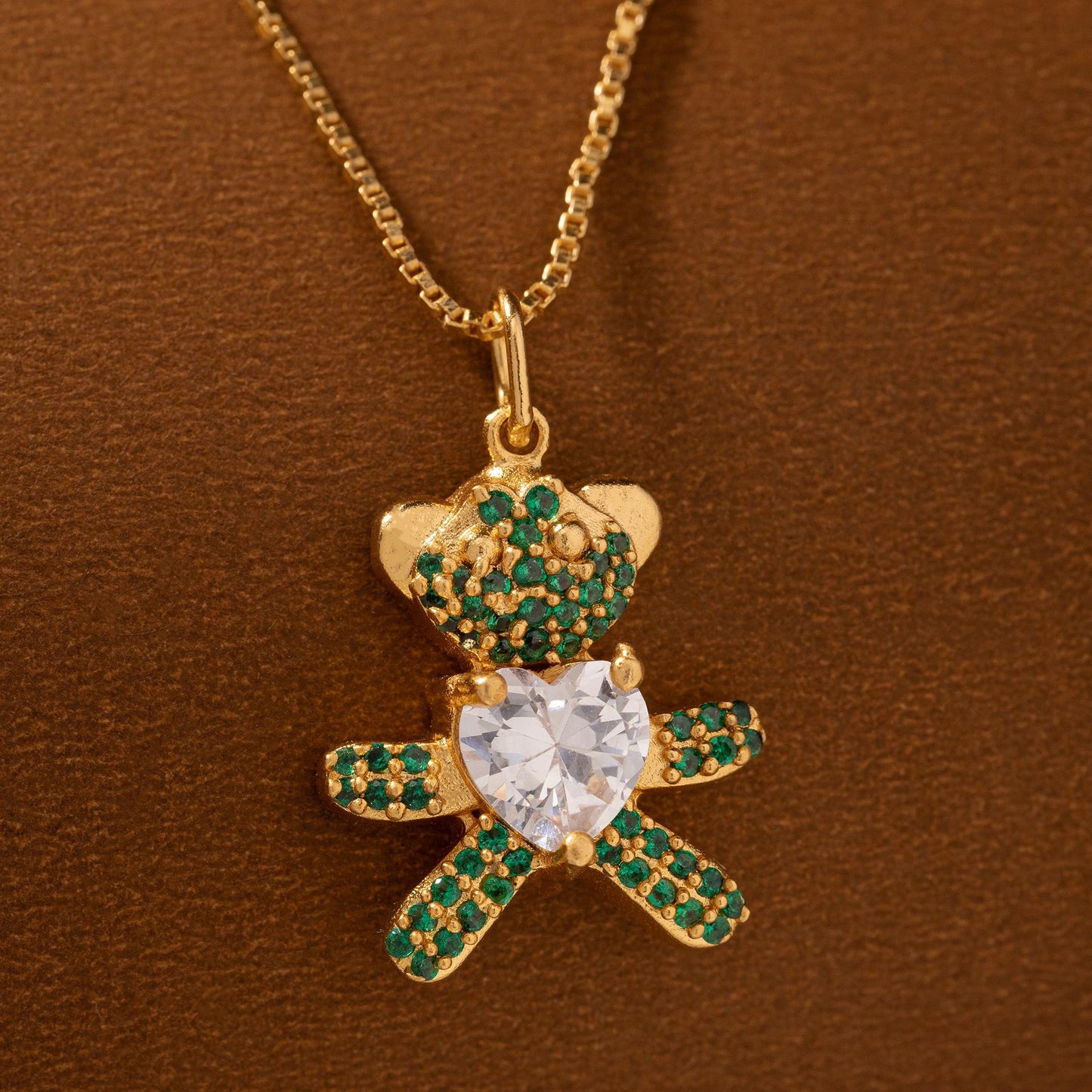 green sparkling teddy bear pendant