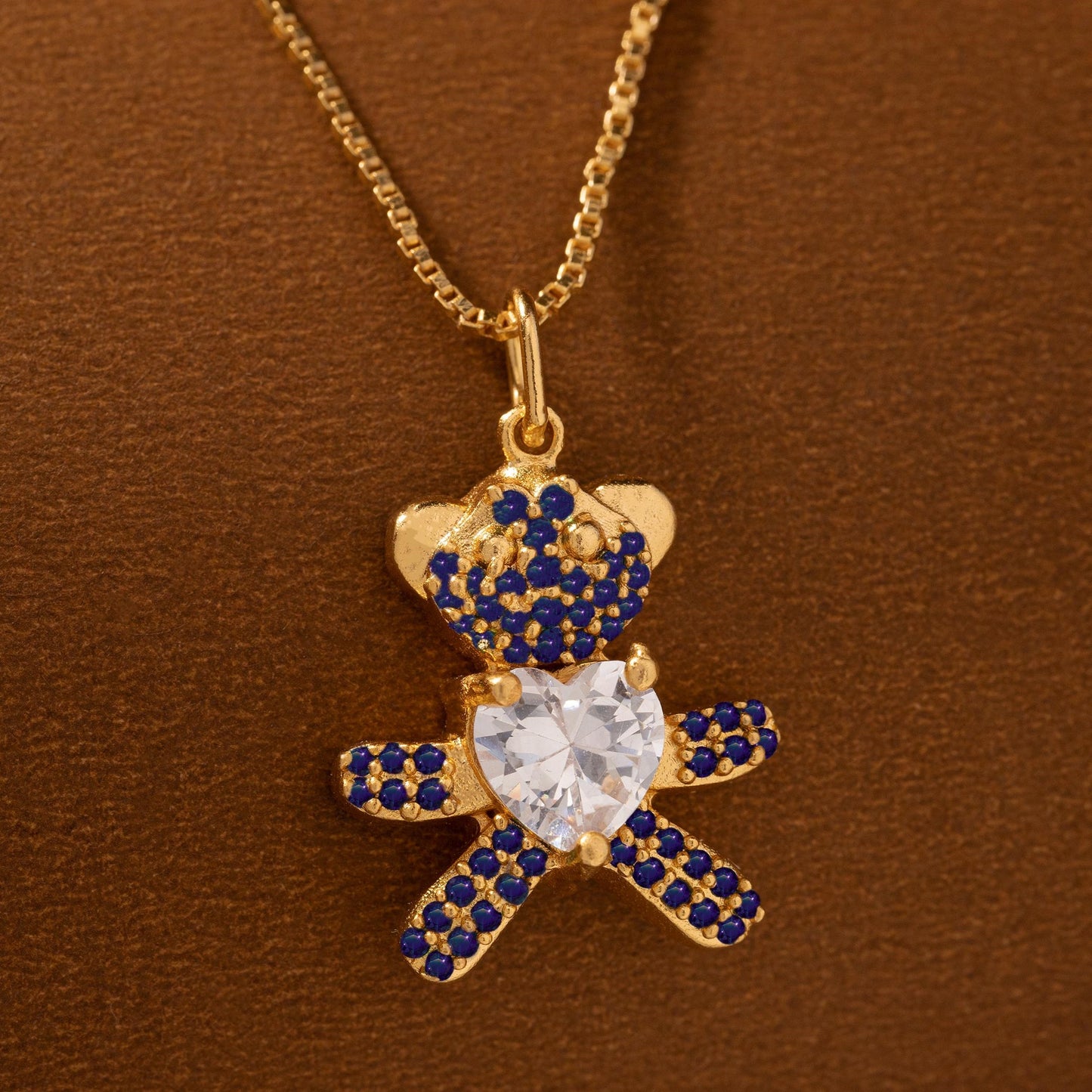 blue sparkling teddy bear pendant