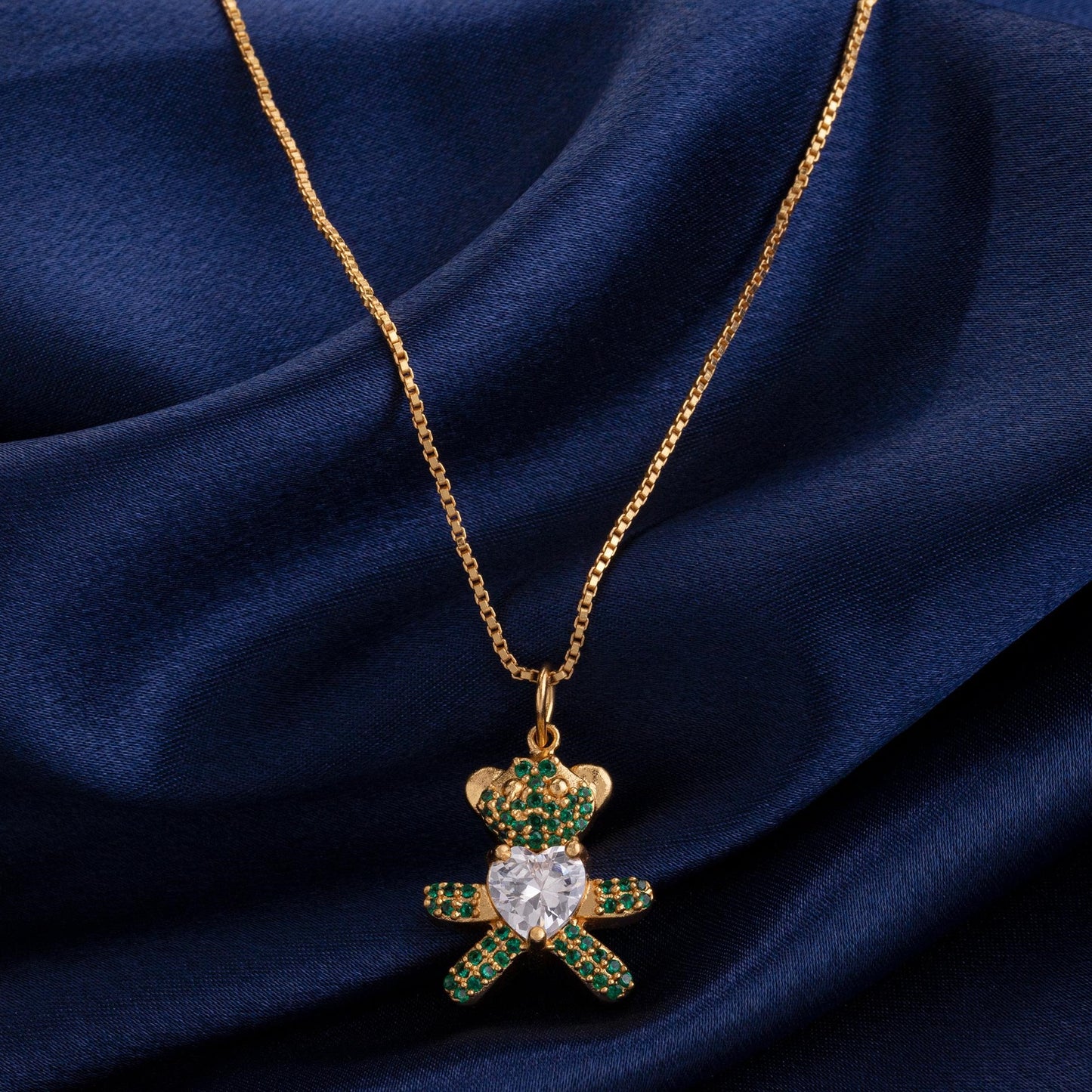 green sparkling teddy bear pendant