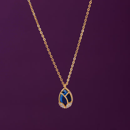 Golden Necklace with a Large Tear Shaped Pendant