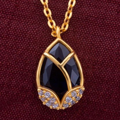 Golden Necklace with a Large Tear Shaped Pendant