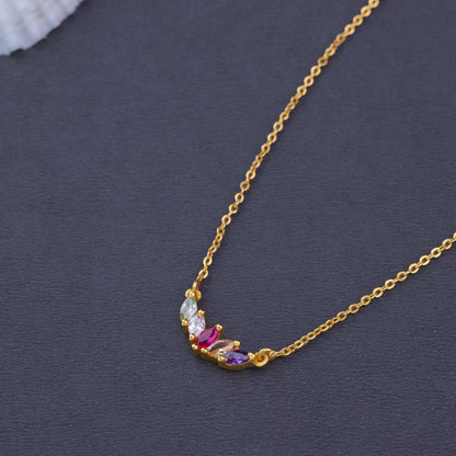 Golden Necklace with Multi Colored Stone