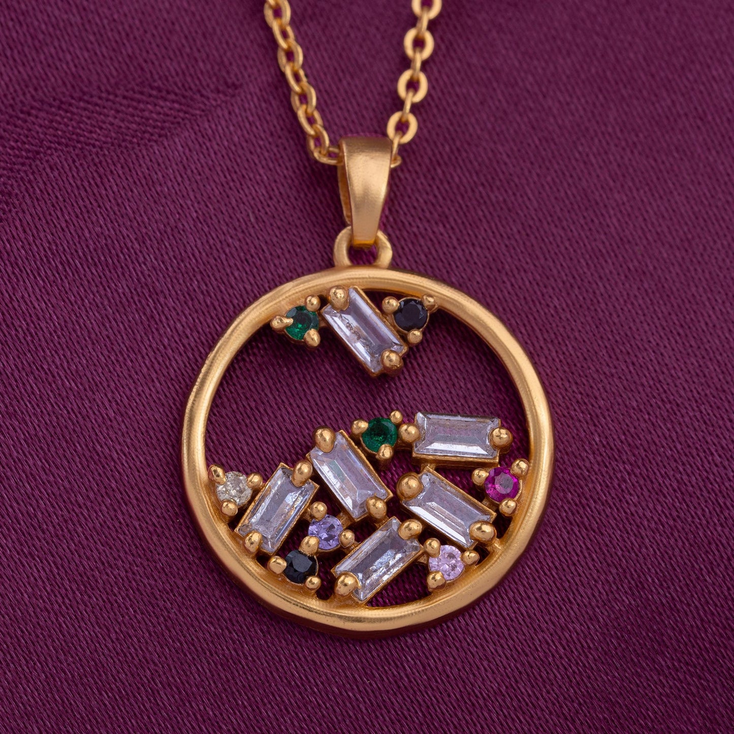 golden necklace with multi colored stones