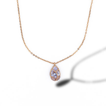 Golden Necklace with a Large Tear Shaped Pendant