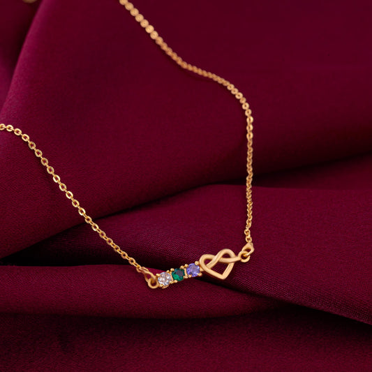 Golden Necklace with Three Different Colored Stones