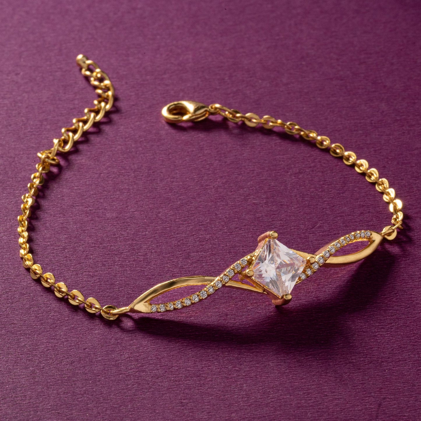 golden princess cut  cz bracelet