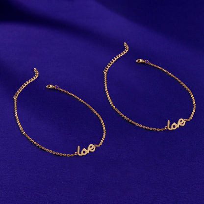 Pair of Golden Anklet with the Word Love