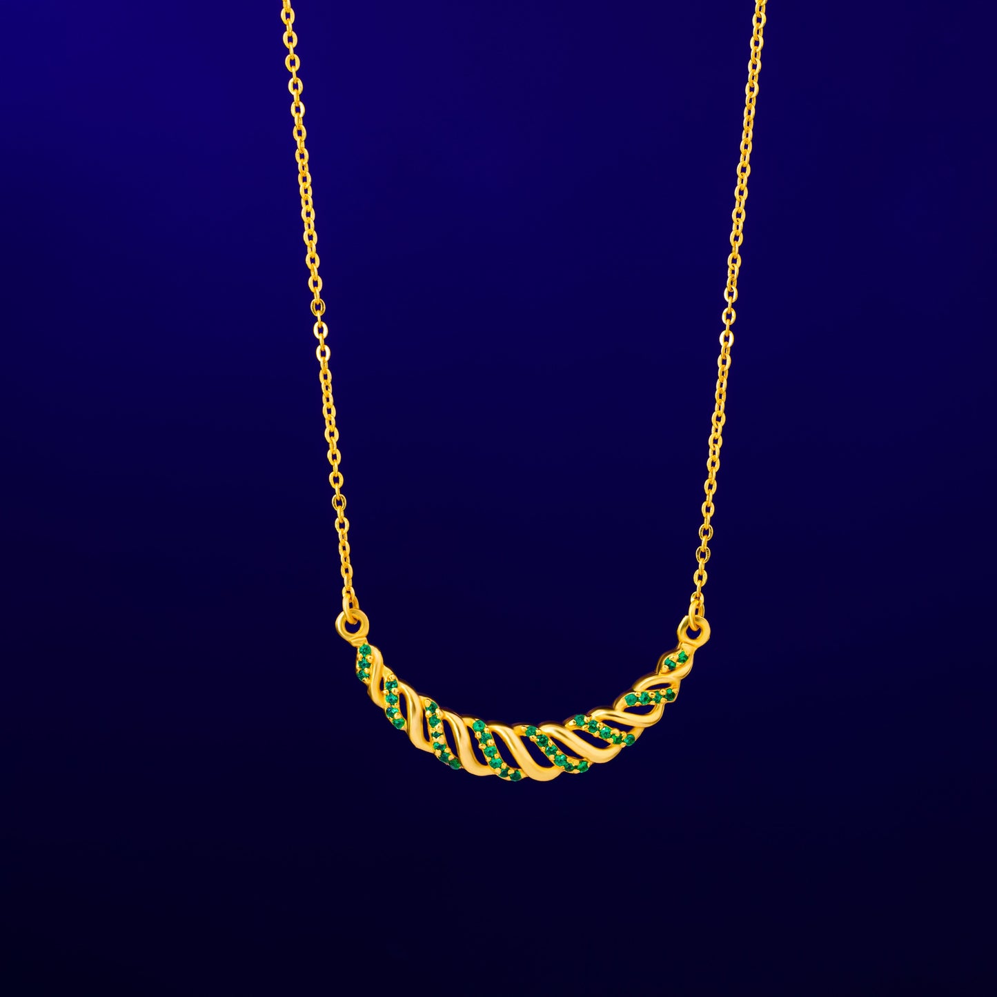 golden necklace with sapphire stones