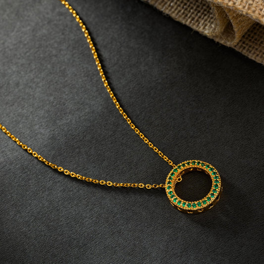 Golden Necklace with a Circle Pendant