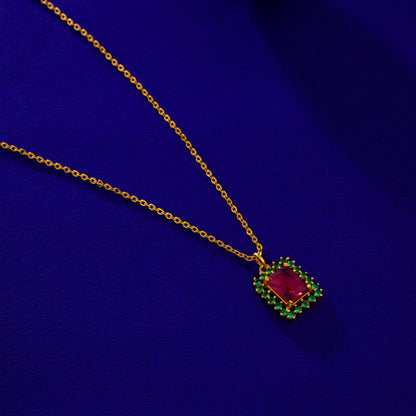 Golden Necklace with a Two Color Stone