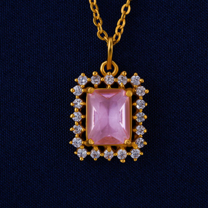 Golden Necklace with a Two Color Stone