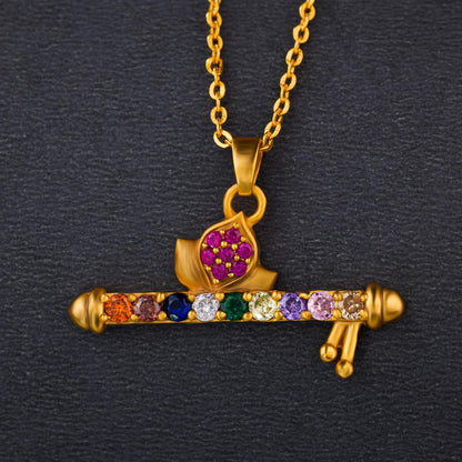 Golden Necklace with a Flute Pendants