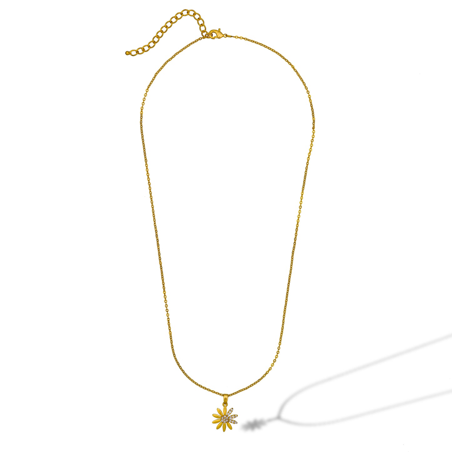 golden necklace with a flower pendant