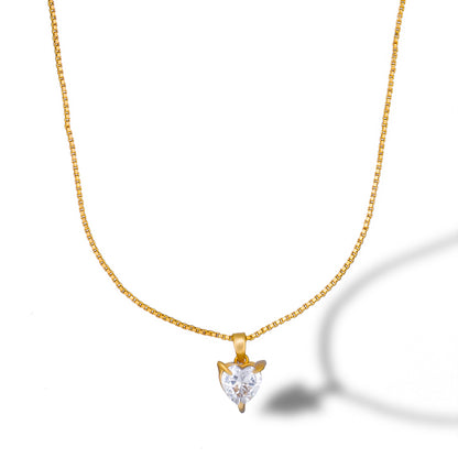 Golden Necklace with White Heart Pendant