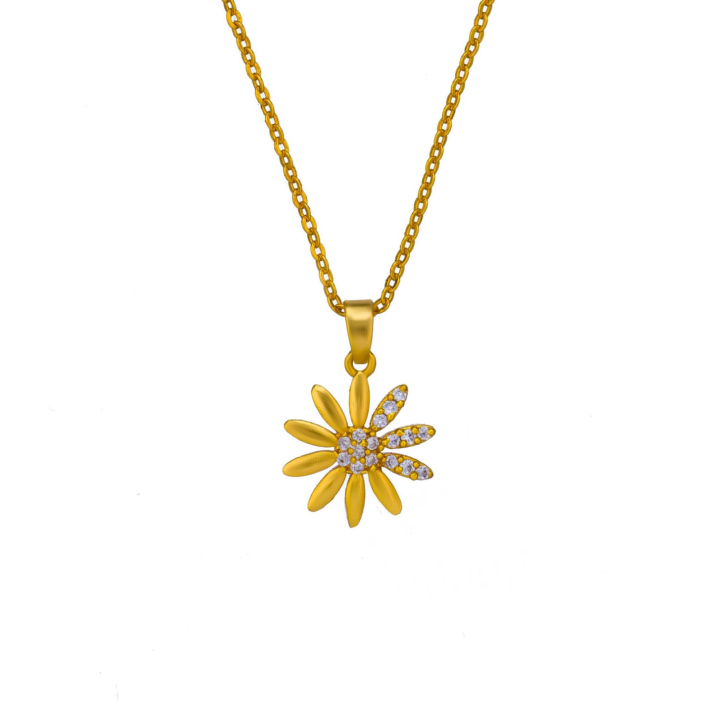 golden necklace with a flower pendant