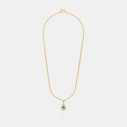 Golden Necklace with a Stone and Diamonds