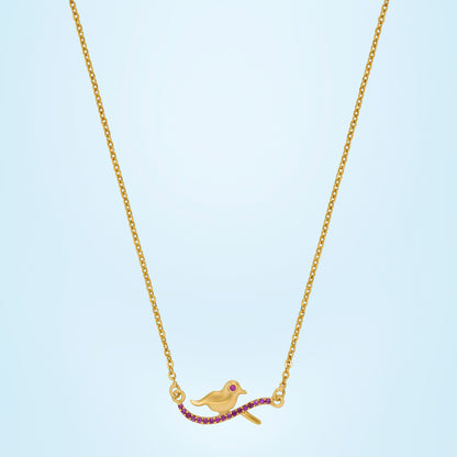 Golden Bird Necklace with Pink Stones