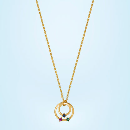 Golden Necklace with Circle Pendant and Rainbow Stones