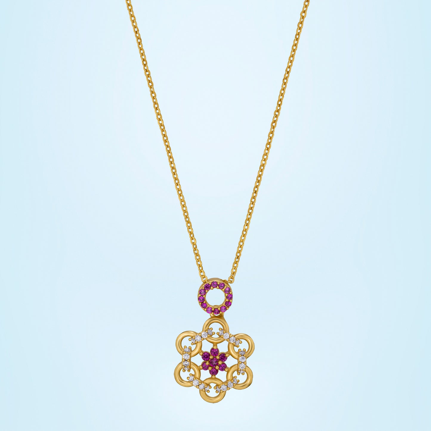 golden necklace with sapphire stones