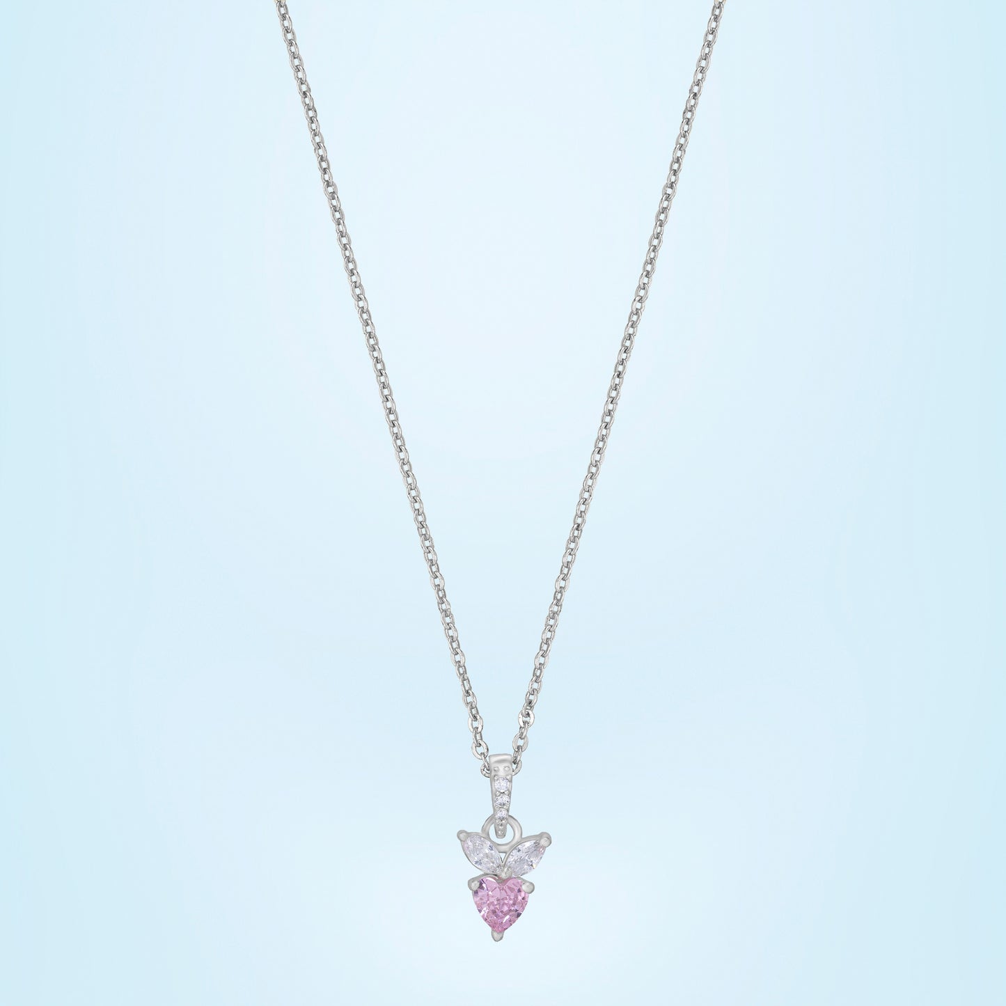 pink diamond pendant on a sleek silver chain