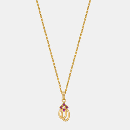 Golden Necklace with a Red Diamond Pendant