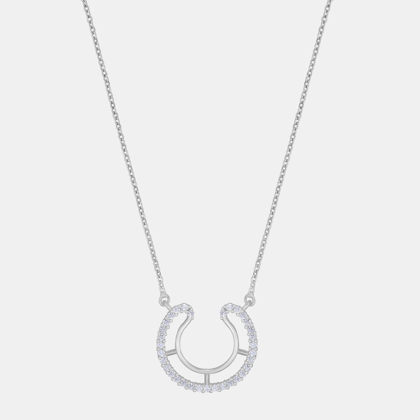 luck with this stunning white silver horseshoe necklace