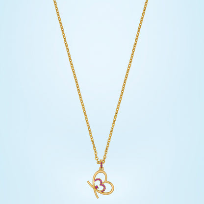 Golden Heart Necklace Adorned with Pink Stones