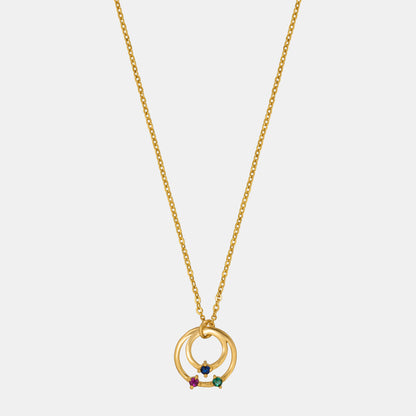 Golden Necklace with Circle Pendant and Rainbow Stones