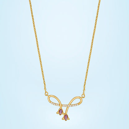 Golden Necklace with Red Stone and Diamonds