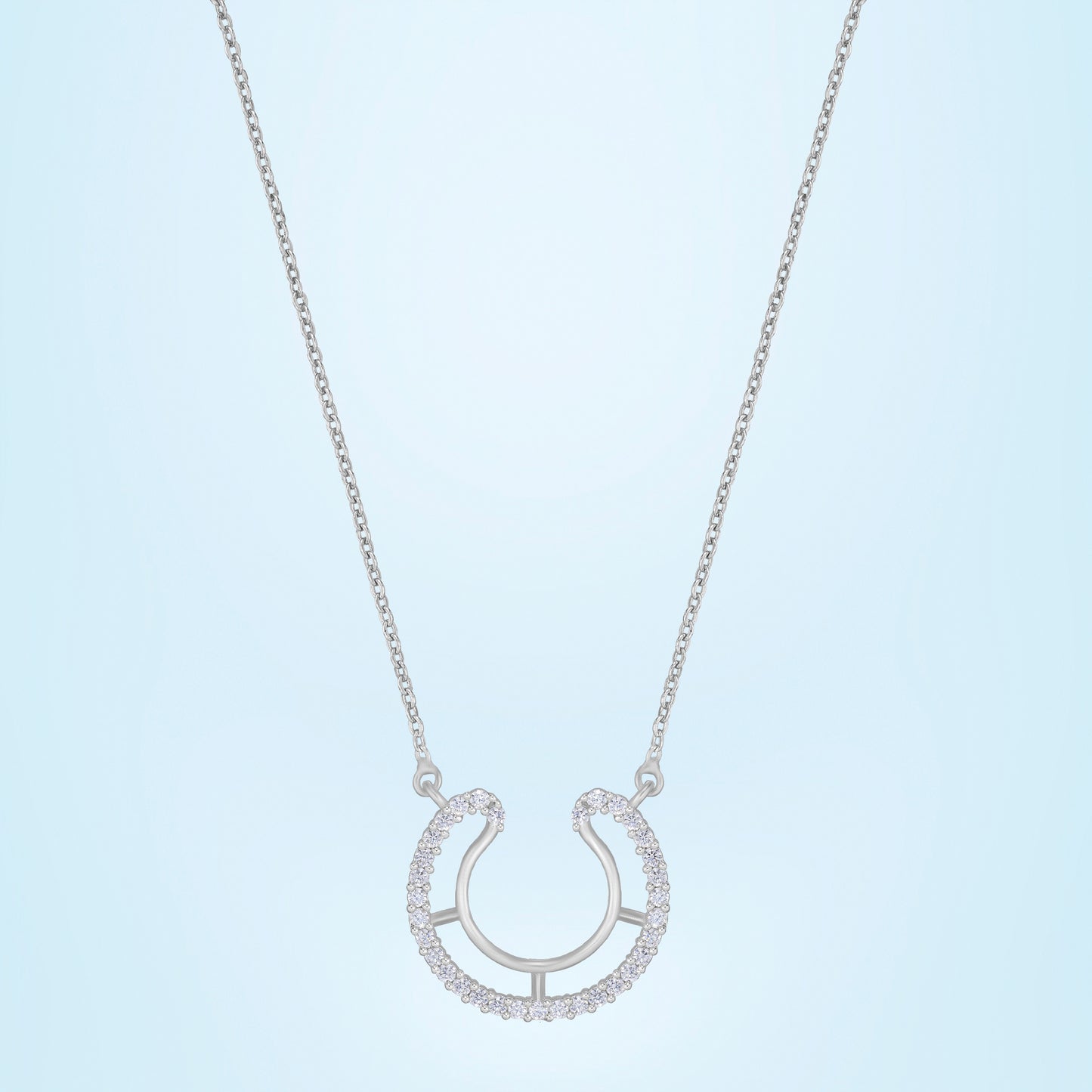 luck with this stunning white silver horseshoe necklace