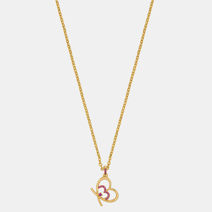 Golden Heart Necklace Adorned with Pink Stones