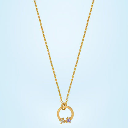 Stylish Golden Necklace Featuring Circle Pendant with White Stone